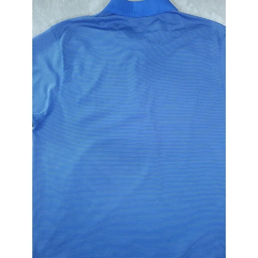 Donald Ross Shirt Mens Large Blue Pin Stripe Polo Golf Performance‎ Logo
